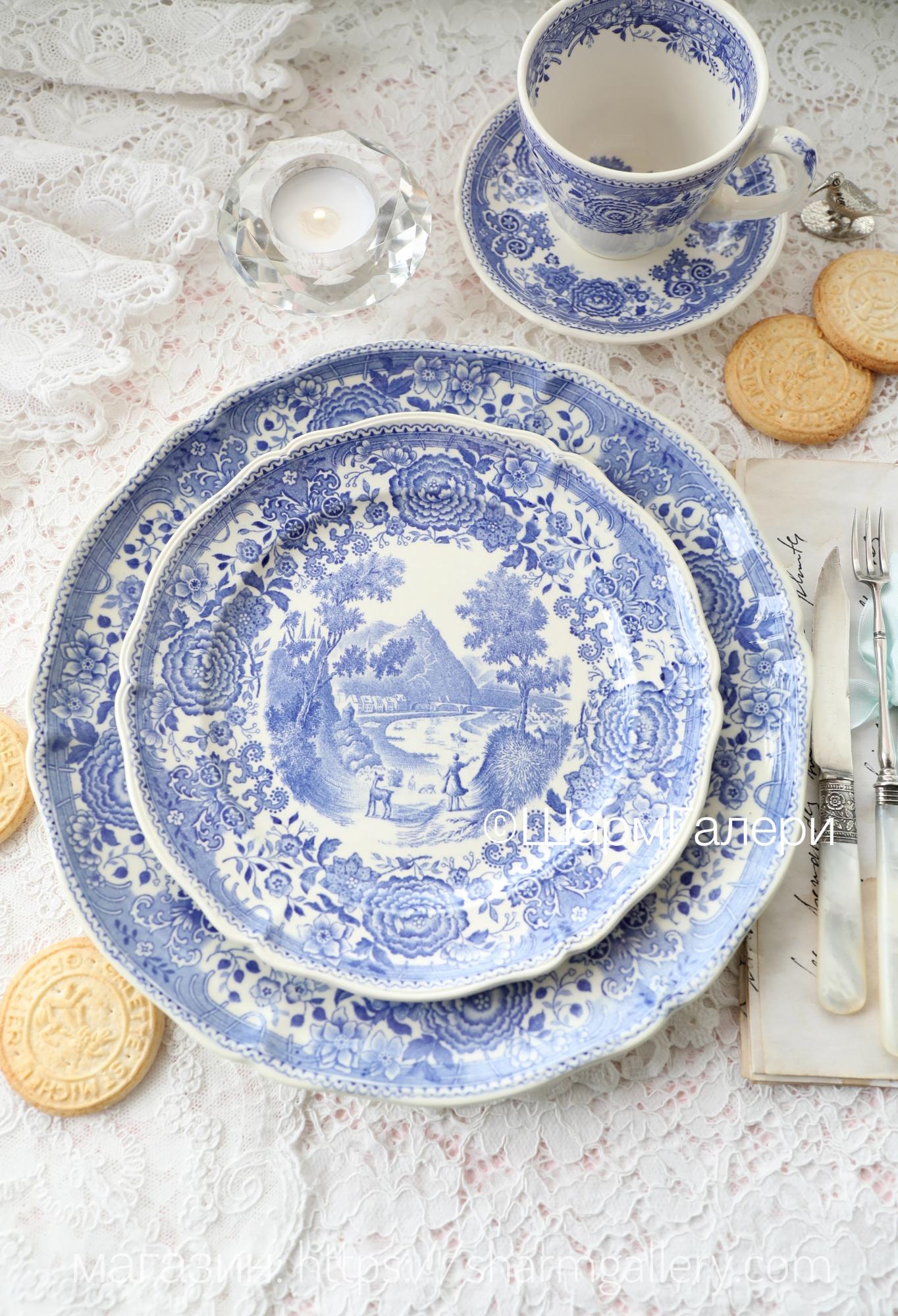 Пара старинных тарелок Burgenland Blau Бургенланд Villeroy&Boch ВиллеройБох, Германия.