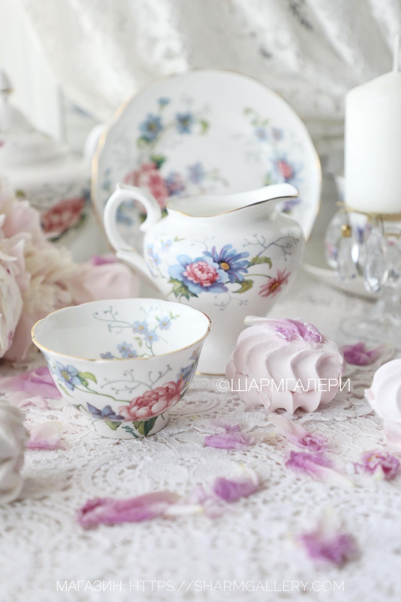 Набор сливочник и сахарница «Полевые цветы» костяной фарфор Crown Staffordshire (Стаффордширская корона) Англия