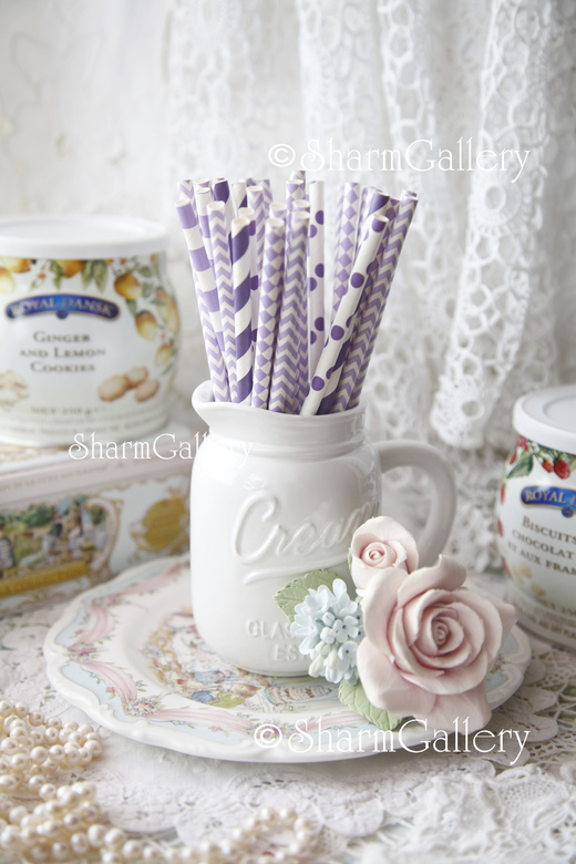 Трубочки бумажные "Candy Bar". Сиреневый декор.