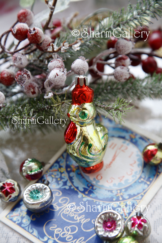 "Петушок" советская коллекционная елочная игрушка, стекло, СССР.