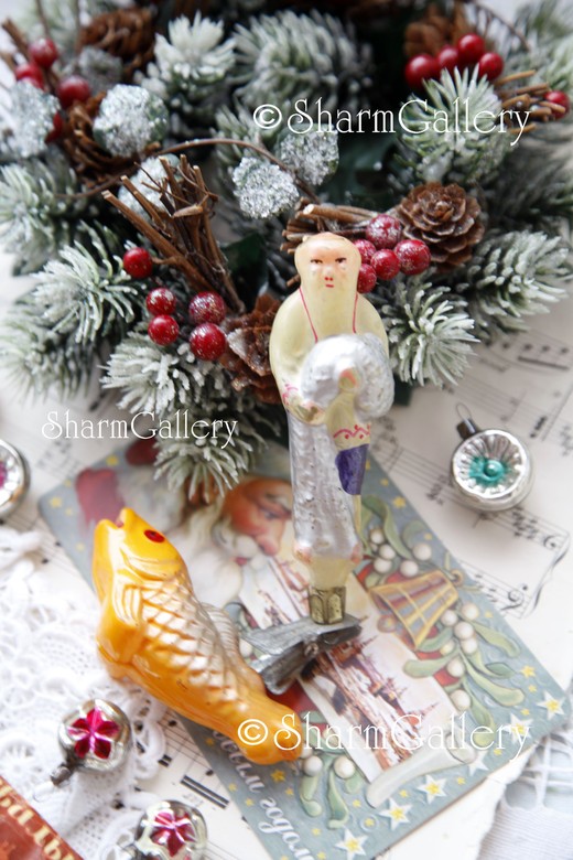 Набор "Сказка о рыбаке и рыбке". Золотая рыбка и Старик, стекло СССР.