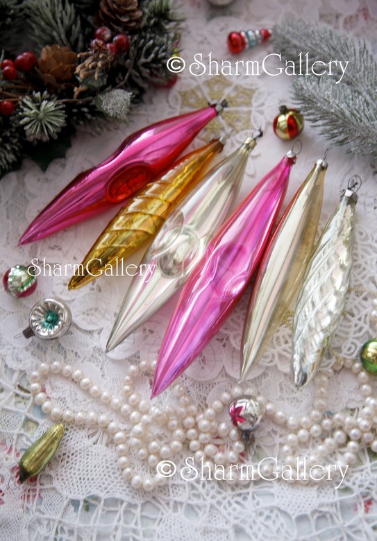 "Сосульки". Набор №6. Елочные игрушки стекло, СССР. 6шт