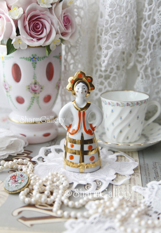 Статуэтка Девушка в кокошнике (Дымковская игрушка) фарфор, ручная роспись, Дулево, СССР №3