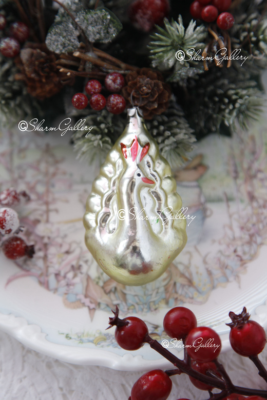 Павлин. Елочная игрушка, стекло, СССР.