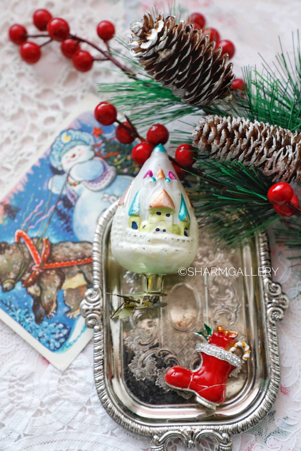 Царь - Град. №4. Старинная елочная игрушка, стекло на прищепке, СССР.