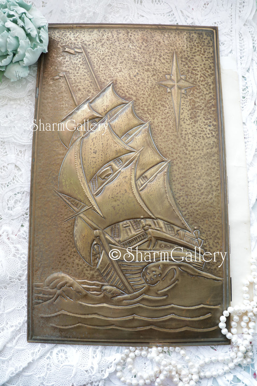 Настенное панно "Парусник", чеканка, медь, CCCP.