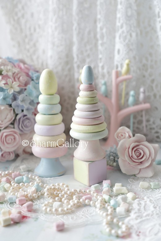 Набор "Маршмэллоу": пирамидки 2шт. и кубик. Ручная работа.