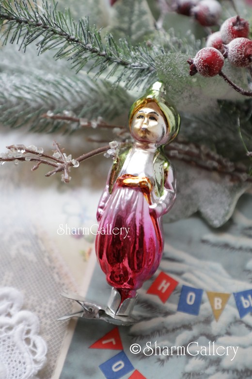 Алладин. №22. Елочная игрушка, стекло на прищепке. СССР.