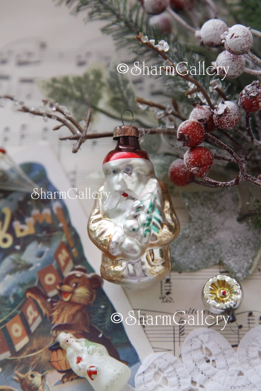 Елочная игрушка "Санта Клаус с елкой", ГДР. Винтаж.