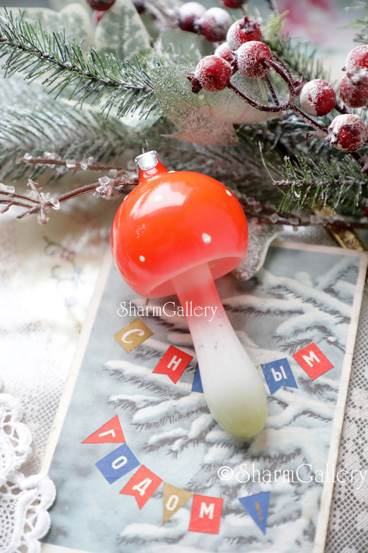 Гриб "Мухомор". Редкая! Елочная игрушка, СССР.