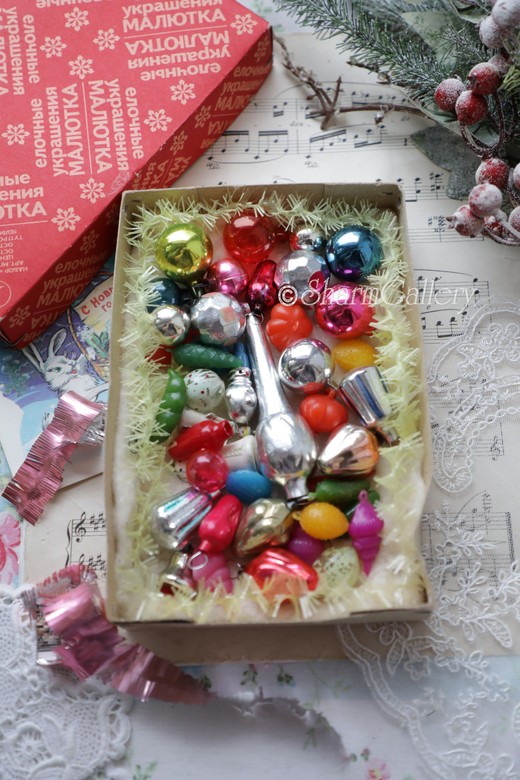 Набор елочных игрушек Малютка, 42шт., в коробке. СССР