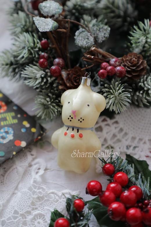 Собака. Собачка, роспись, стекло. Елочная игрушка СССР