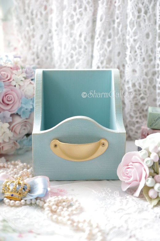 Бирюзовый короб деревянный для мелочей и специй.