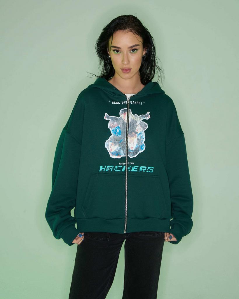 Толстовка на молнии "Hackers" зеленая