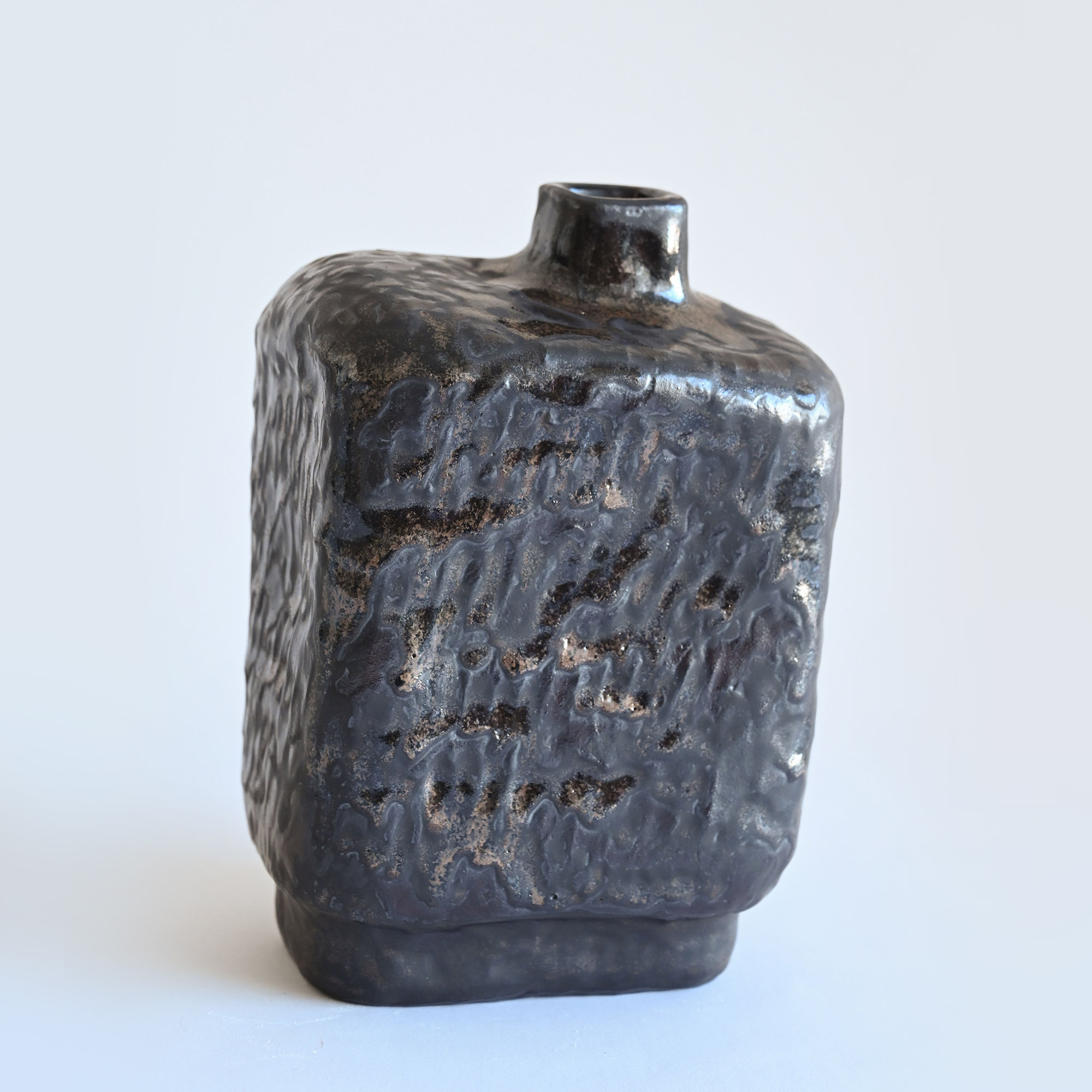 Handmade ceramic vase black metallic Portugal