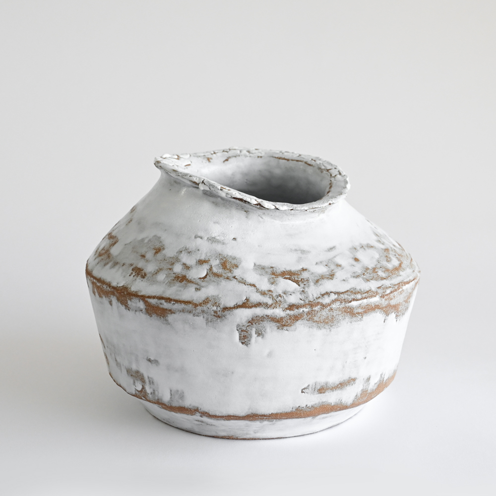 Handmade wabi sabi boho rustic ceramic vase white Portugal