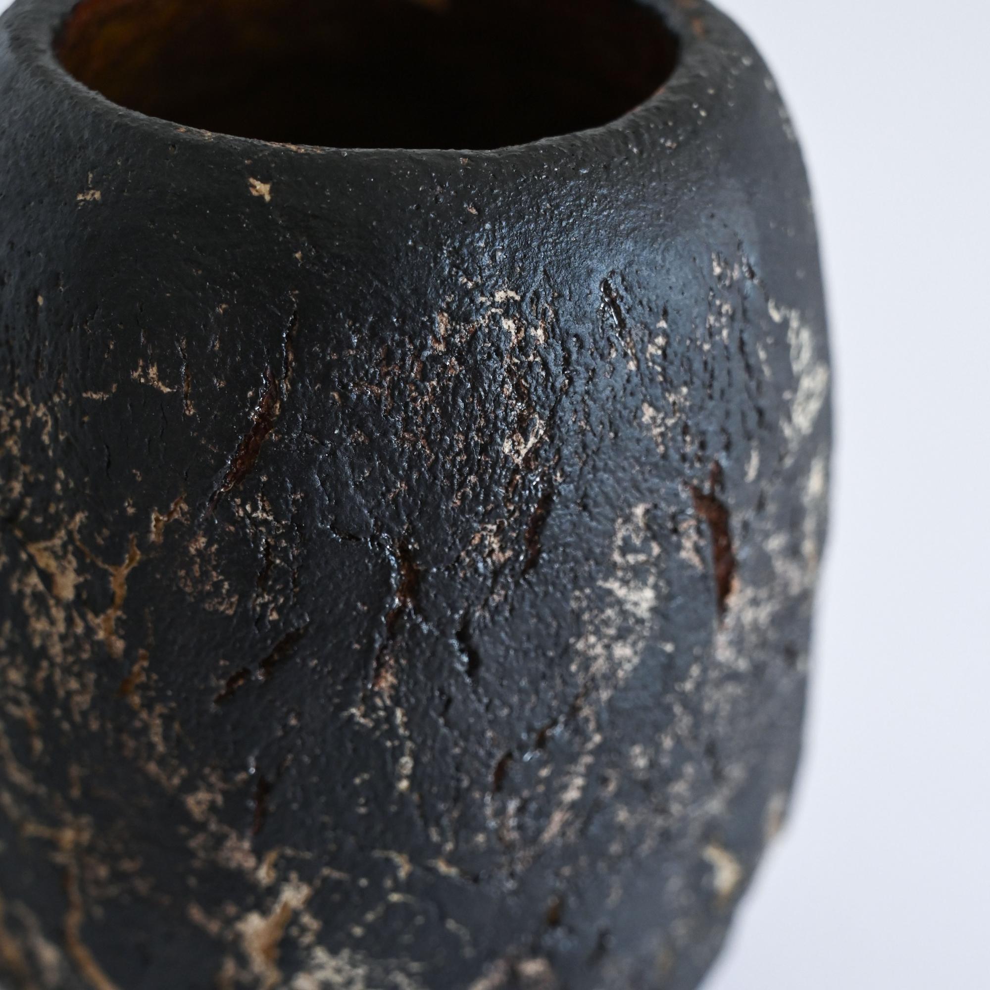 Black and beige texture handmade ceramic vase rustic style