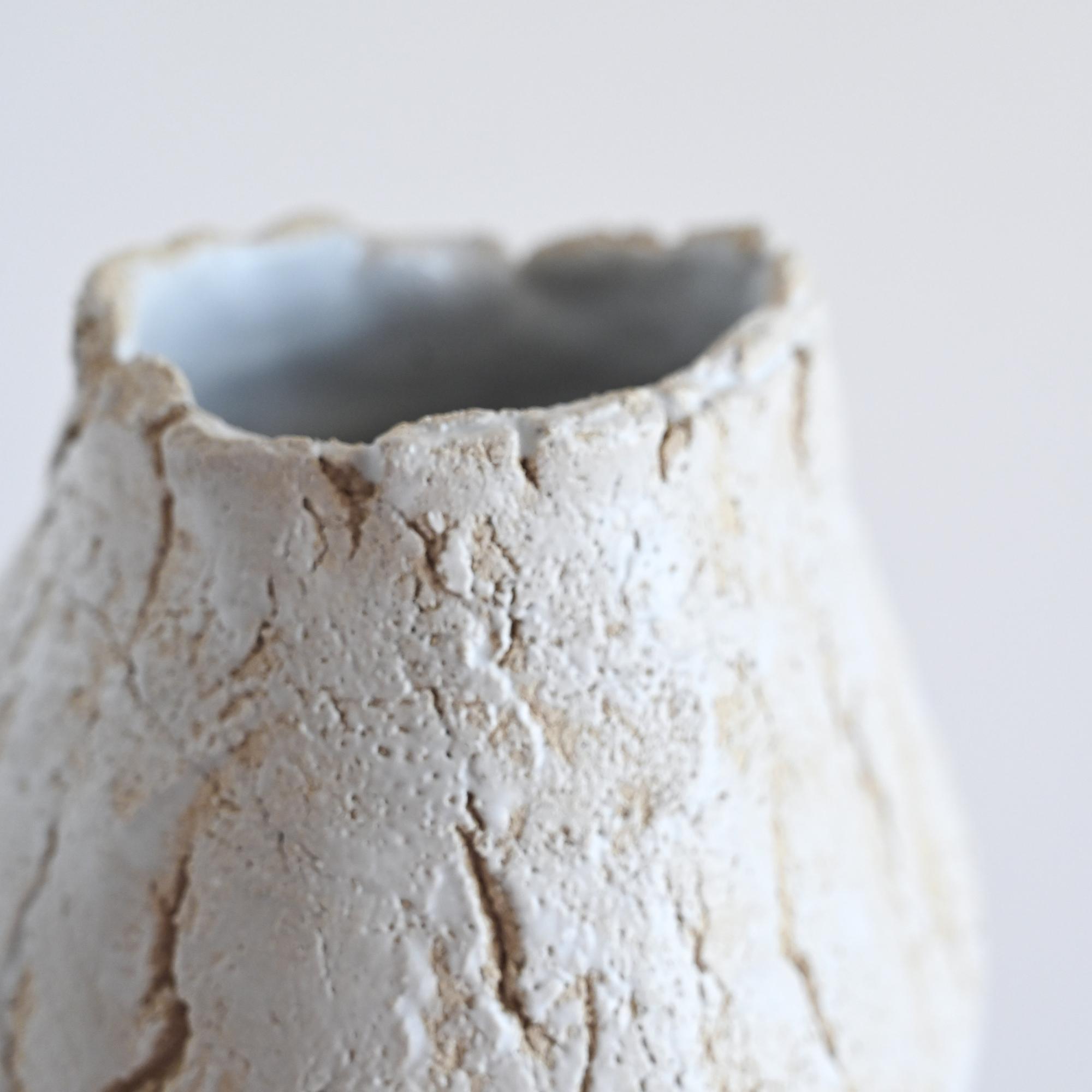 White and beige handmade ceramic vase rustic/boho style with a unique texture details