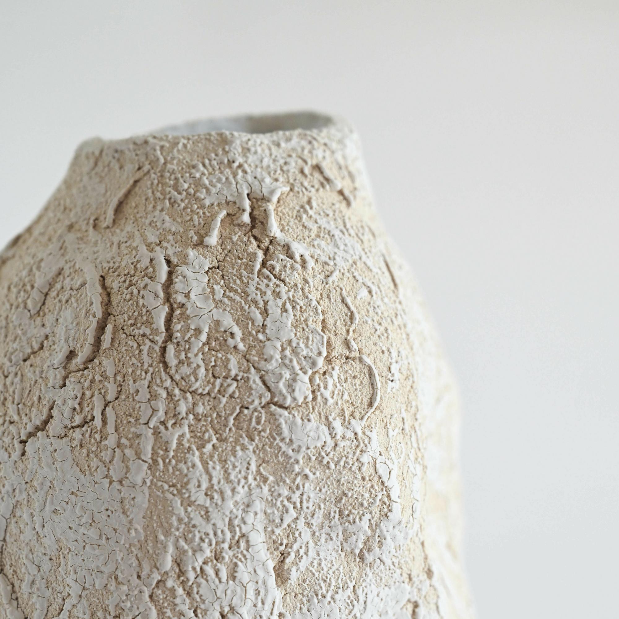 White and beige handmade ceramic vase rustic/boho style with a unique texture details