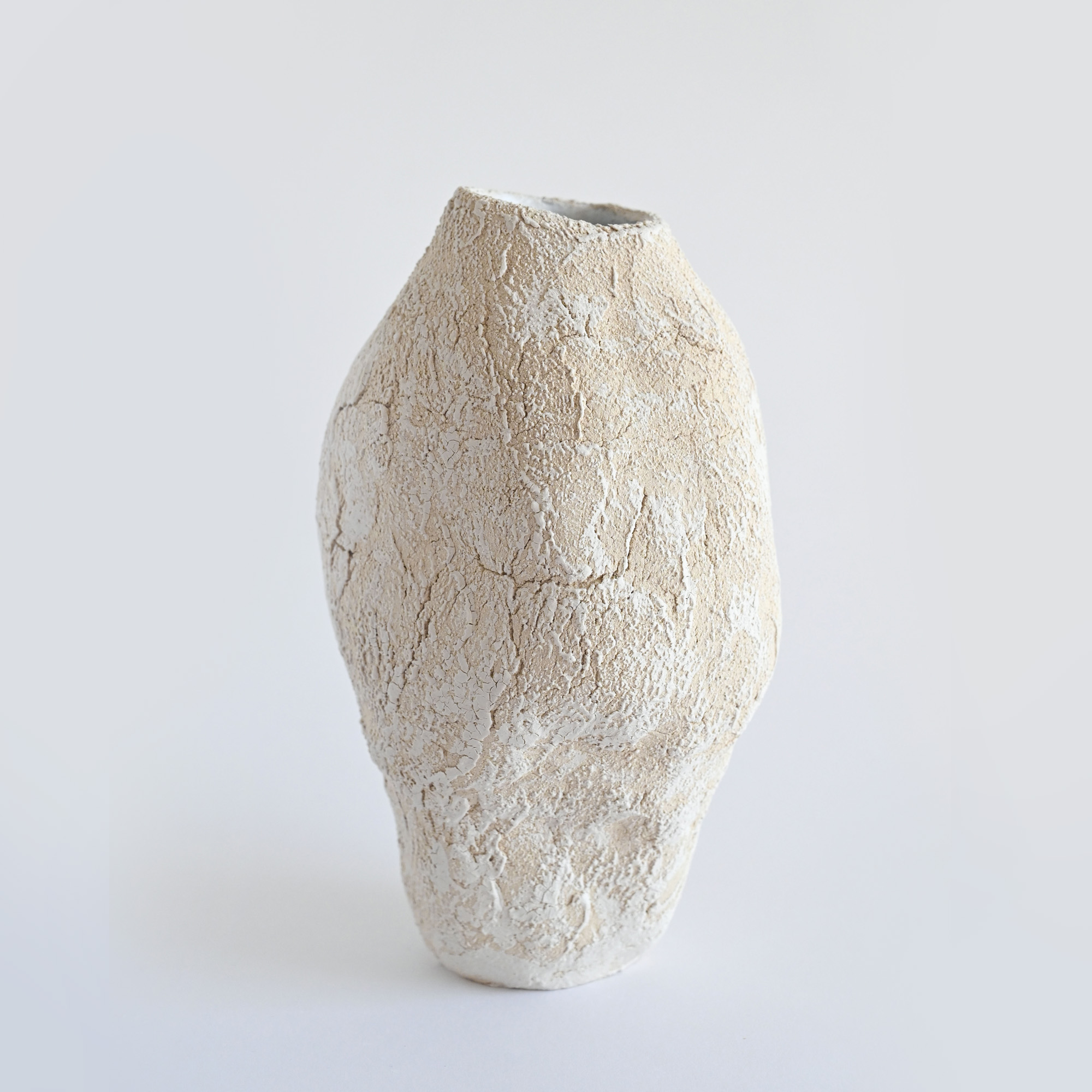 White and beige handmade ceramic vase rustic/boho style with a unique texture