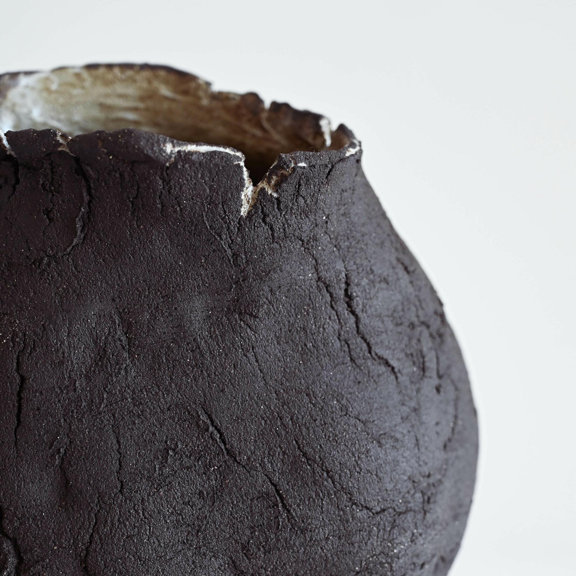 Dark brown ceramic vase rustic/boho style with a unique texture