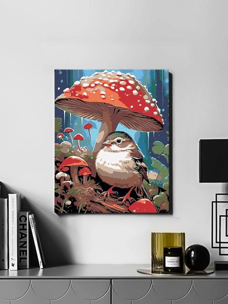 Картина по номерам "Птичка и гриб"