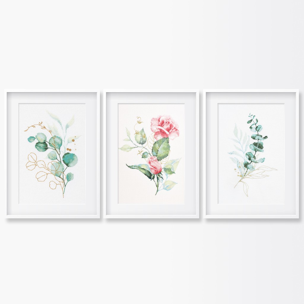 НАБОР ИЗ 3 СХЕМ: РОЗА И ЭВКАЛИПТ