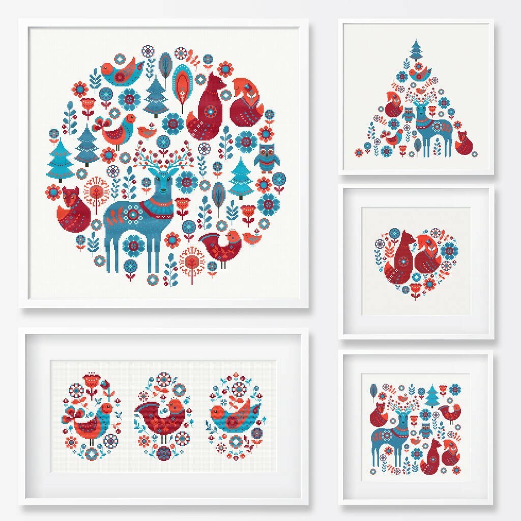 НАБОР ИЗ 5 СХЕМ СО СКАНДИНАВСКИМИ УЗОРАМИ