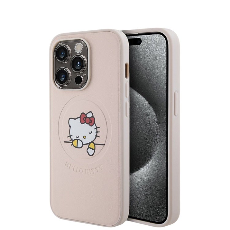 Чехол Hello Kitty PU Leather Kitty Asleep Hard Pink с MagSafe