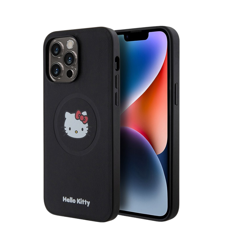 Чехол Hello Kitty PU Leather Kitty Head Hard Black с MagSafe