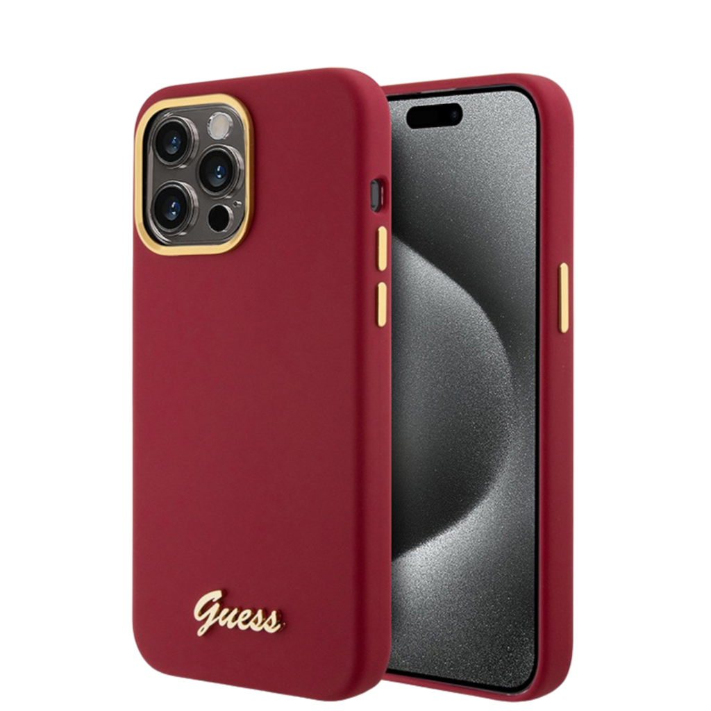 Чехол для Iphone Guess для iPhone  Liquid silicone Gold metal logo & Camera frame Hard Magenta