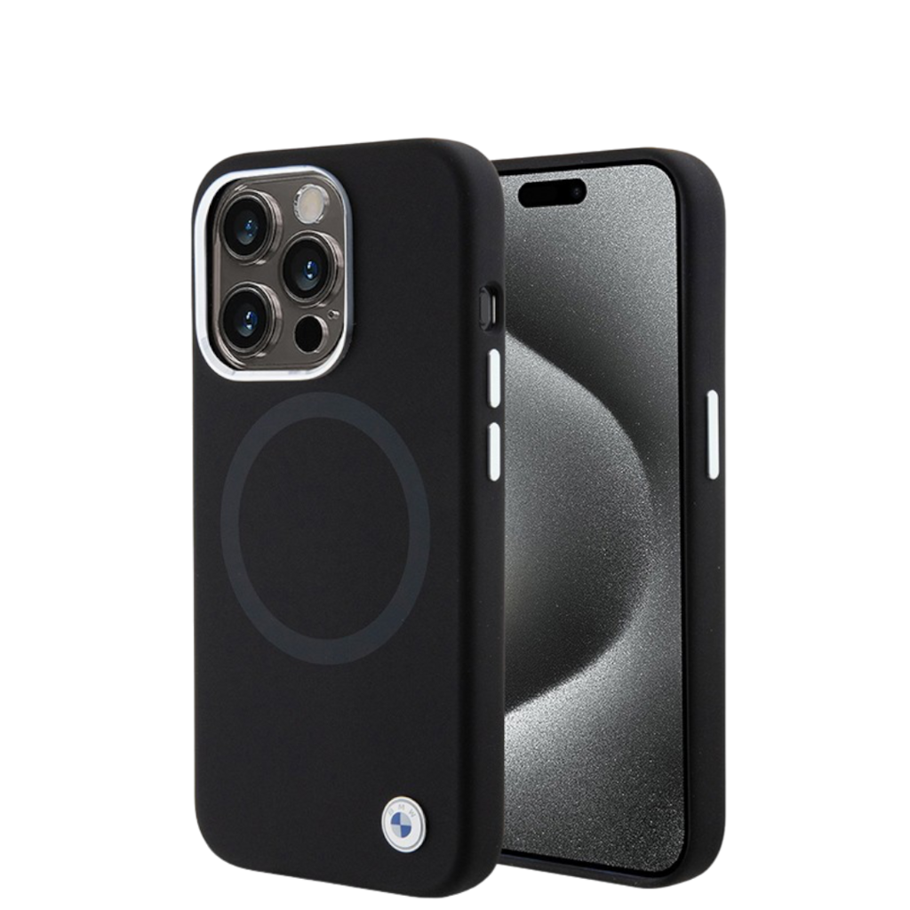 Чехол для iPhone BMW Signature Liquid silicone Laser Ring с MagSafe, черный