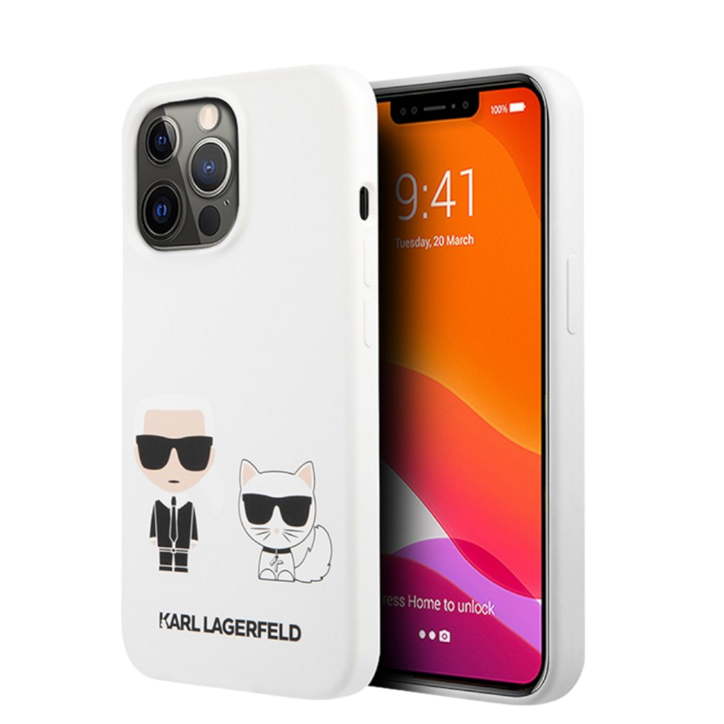 Чехол для iPhone Lagerfeld Liquid silicone Karl & Choupette Hard, белый