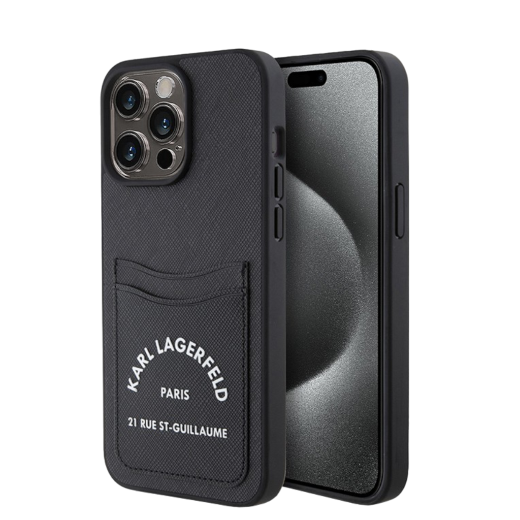 Чехол для iPhone Karl Lagerfeld Cardslot PU Saffiano RSG 3D rubber logo, черный