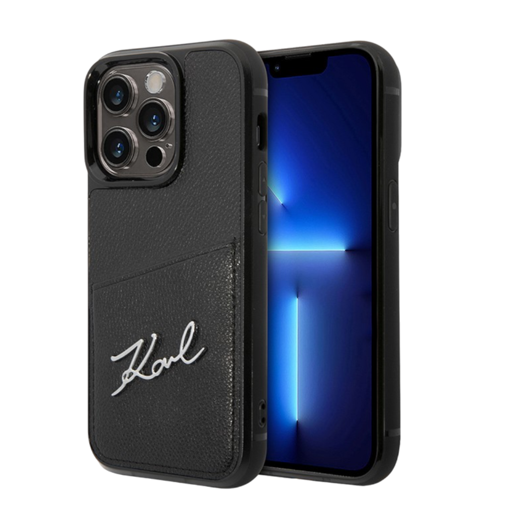 Чехол для iPhone Karl Lagerfeld PU with Cardslot Signature logo Hard, черный