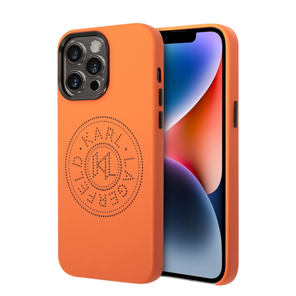 Чехол для iPhone Karl Lagerfeld PU Perforated round logo and metal buttons Hard, оранжевый