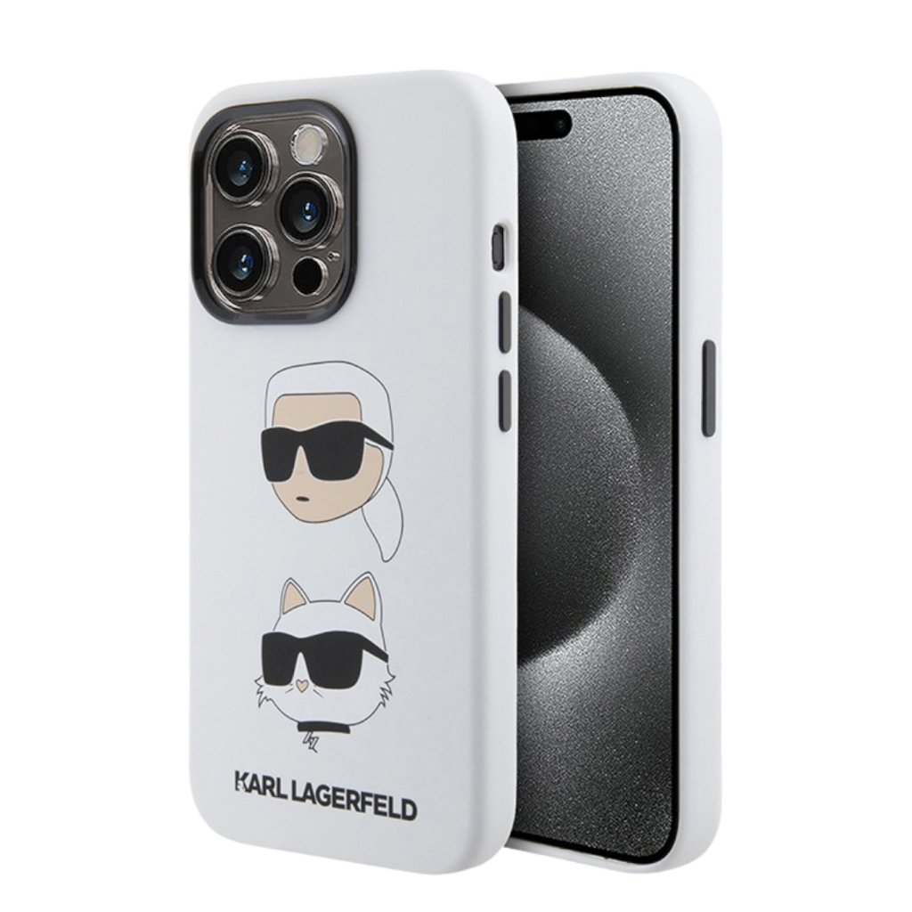 Чехол для iPhone Karl Lagerfeld Liquid Silicone NFT Karl & Choupette heads, белый