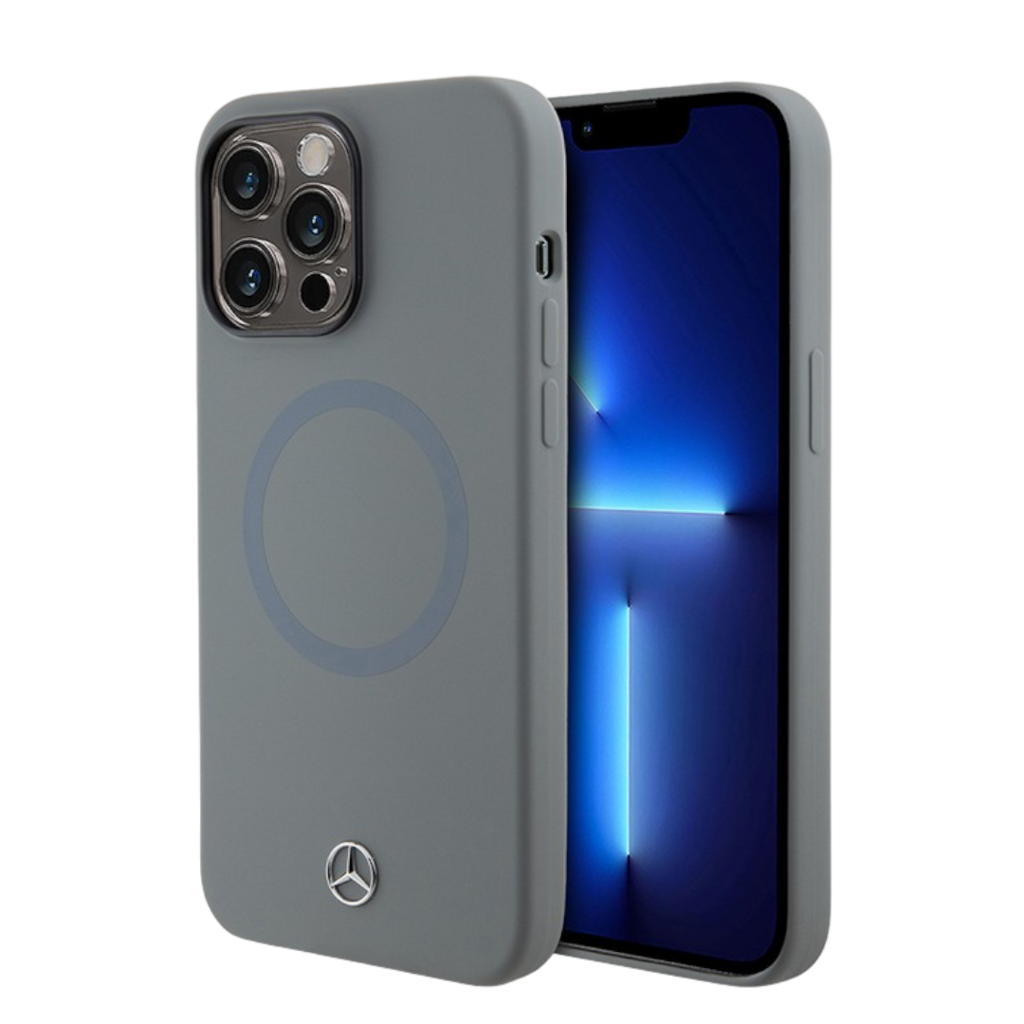 Чехол для iPhone Mercedes Liquid silicone Bicolor Laser Ring с MagSafe, серый