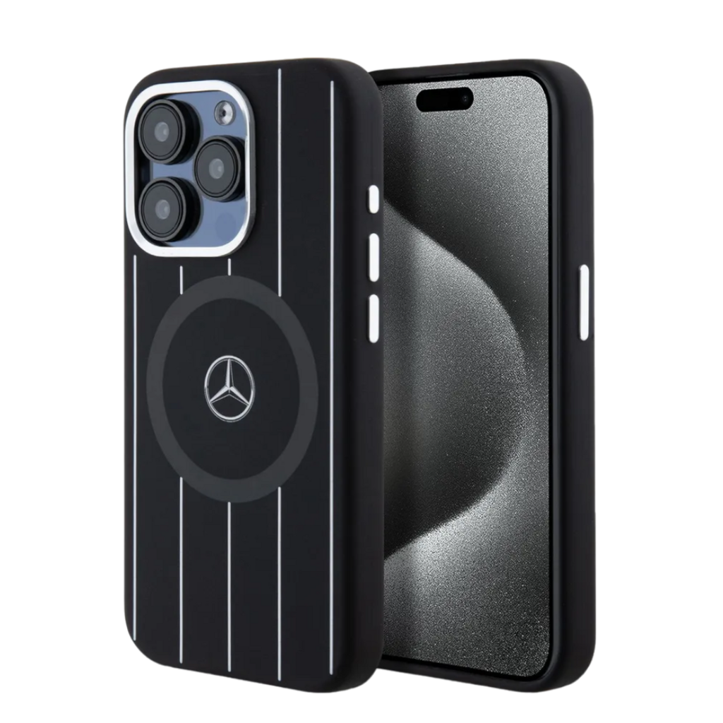 Чехол для iPhone Mercedes Liquid silicone с MagSafe, черный