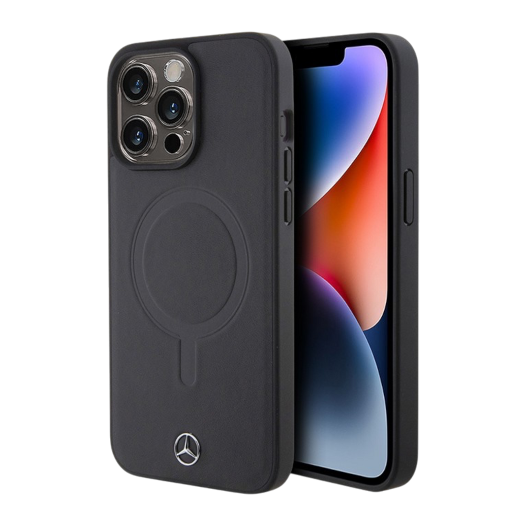 Чехол для iPhone Mercedes Leather Plain Smooth with Ring Hard Black (MagSafe)