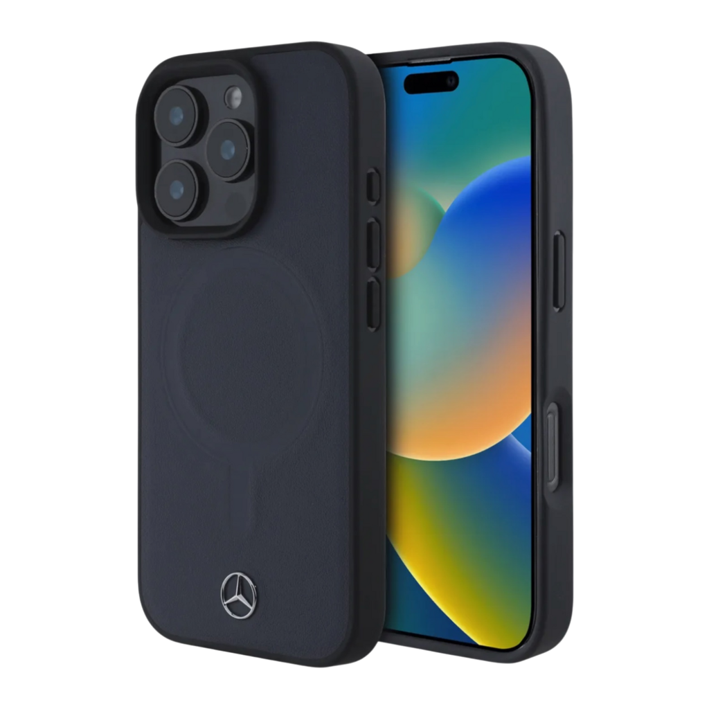 Чехол для iPhone Mercedes Leather Plain Smooth with Ring Hard Blue (MagSafe)