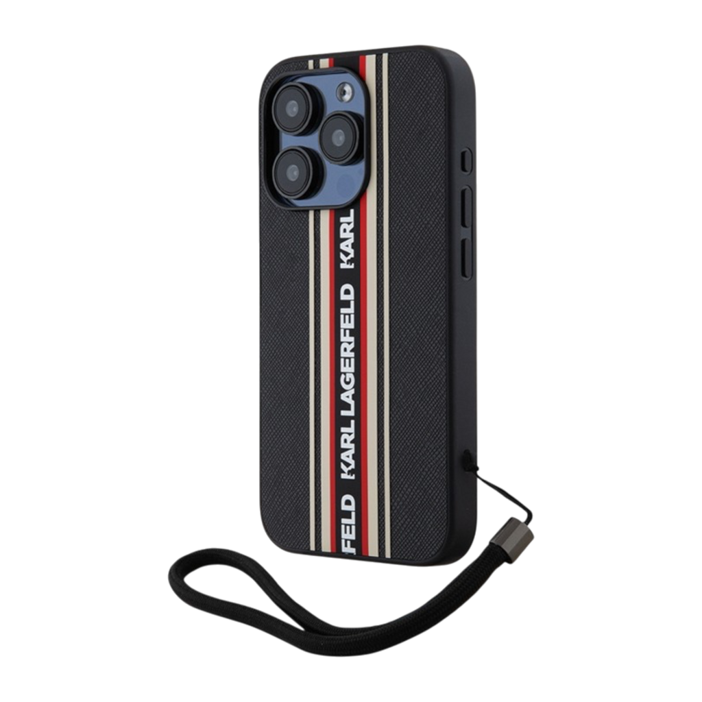 Чехол для iPhone Karl Lagerfeld PU Saffiano Stripe Logo Hard + Nylon Hand cord Black/Red
