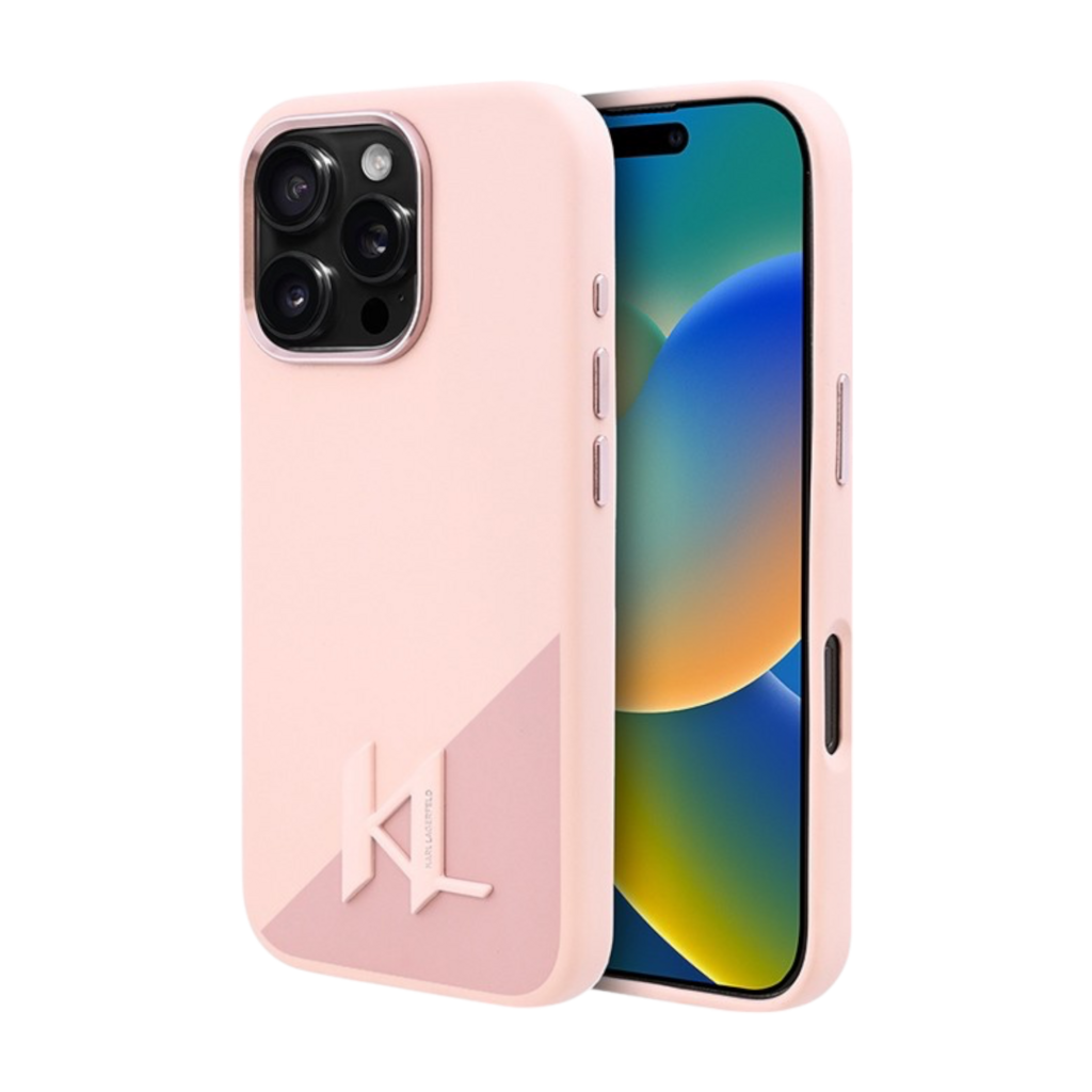 Чехол для iPhone Karl Lagerfeld Liquid Silicone Shadow Metal logo & Camera Pink (MagSafe)