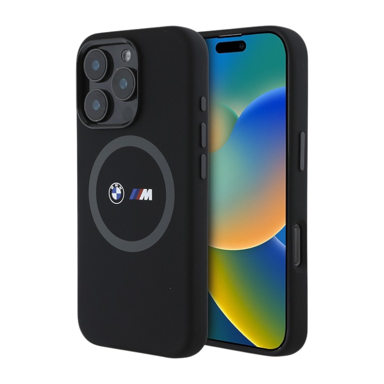 Чехол для iPhone BMW M-Collection Liquid silicone Ring Metal camera Hard Black (MagSafe)