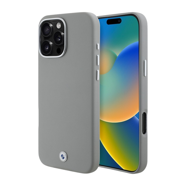  Чехол для iPhone BMW Signature PU Full Wrapped Metal logo & Camera Hard Grey (MagSafe)