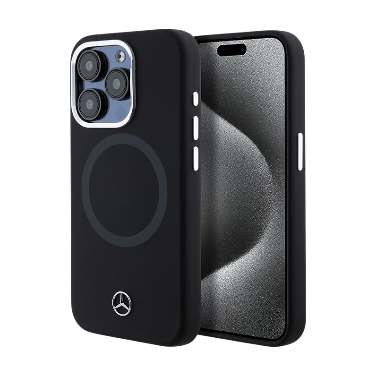 Чехол для iPhone Mercedes Liquid silicone Bicolor Laser Ring Hard Black (MagSafe)