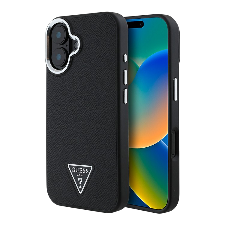 Чехол для iPhone Guess PU Grained leather Triangle metal logo Hard Black
