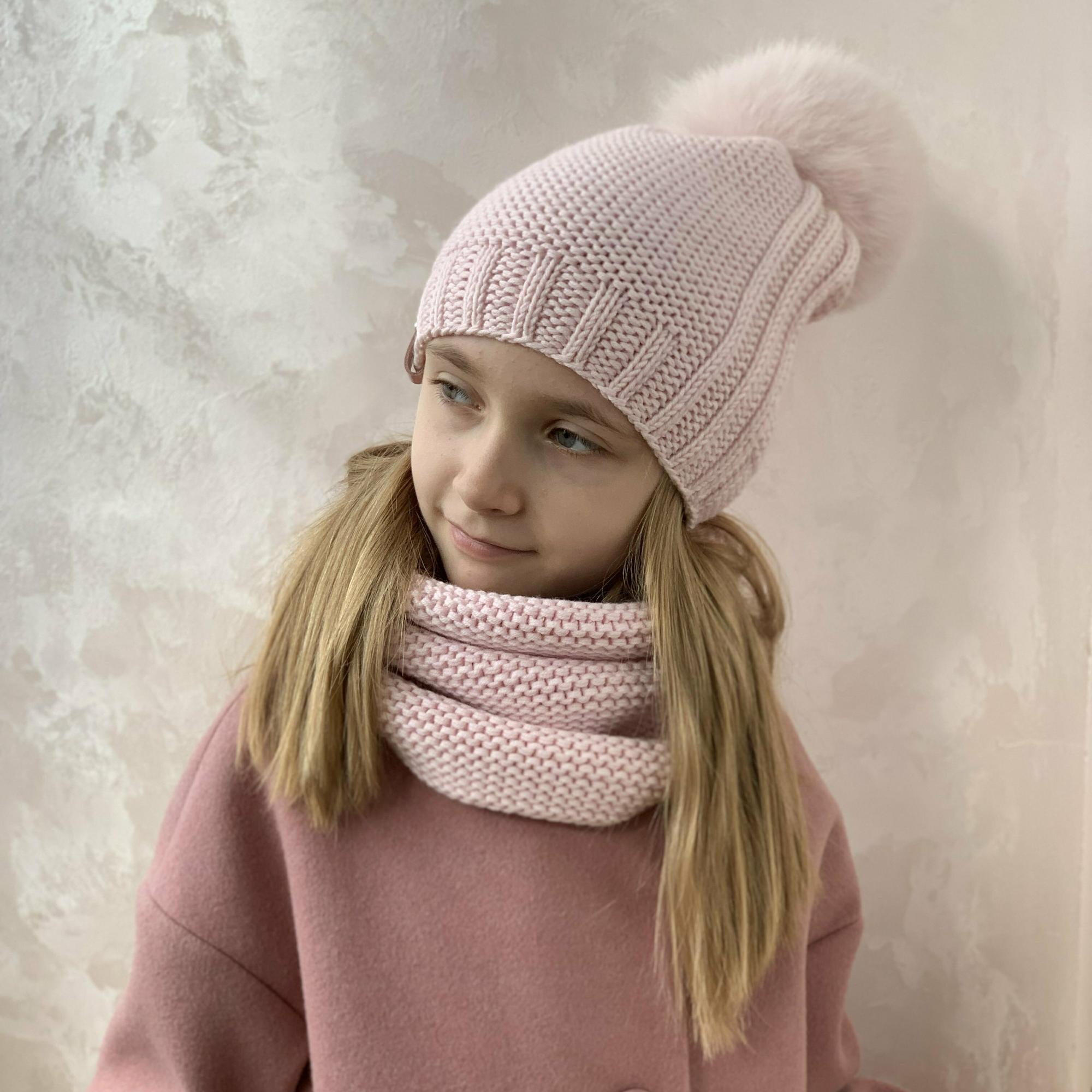 шапка с помпоном и снуд спицами