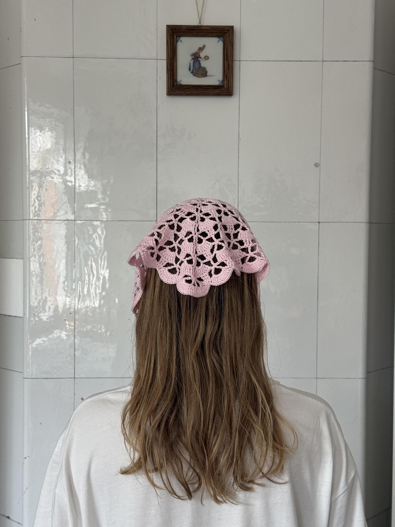 Косынка вязаная «Ажур» нежно-розовая