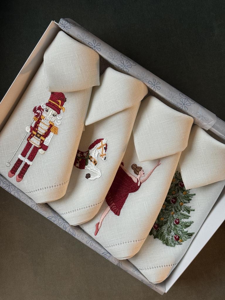 Комплект салфеток «Щелкунчик», красно-зелёная гамма, в коробке